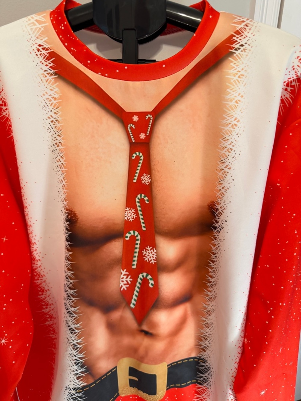 Men's Red Holiday Novelty Muscle-Print Sweater - Picture 5 of 8